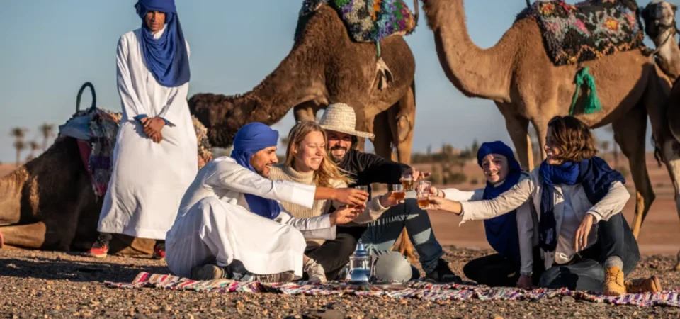 Marrakech Sunset Camel Ride Gourmet Dinner and Fire Show in the Agafay Desert Adghal Tours